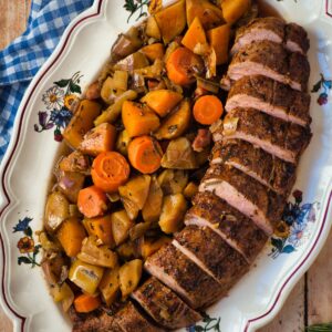 Pork Tenderloin with Apple, Sweet Potatoes, and Carrots